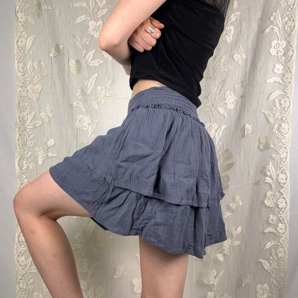Dusty blue ruffle skirt with built in shorts